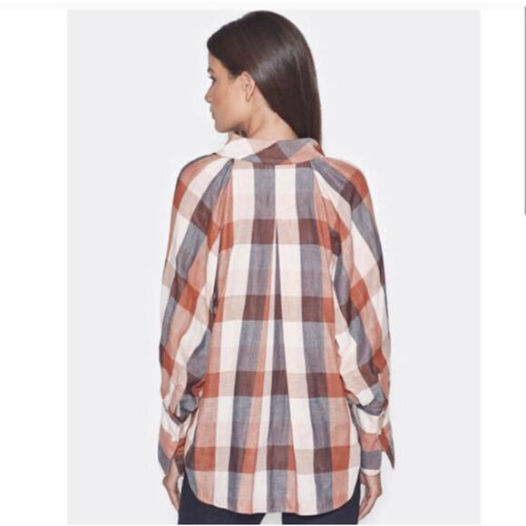 JOIE Dia Plaid Top in Cider Orange Size XL lined with a gingham print - Picture 4 of 12
